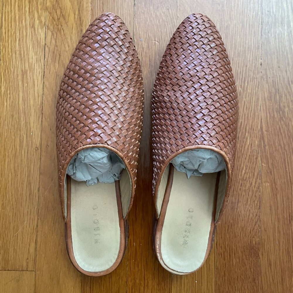 Nisolo Woven Leather Mule in Cognac Brown